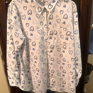 Coldwater Creek Blue and White Heart Print Shirt